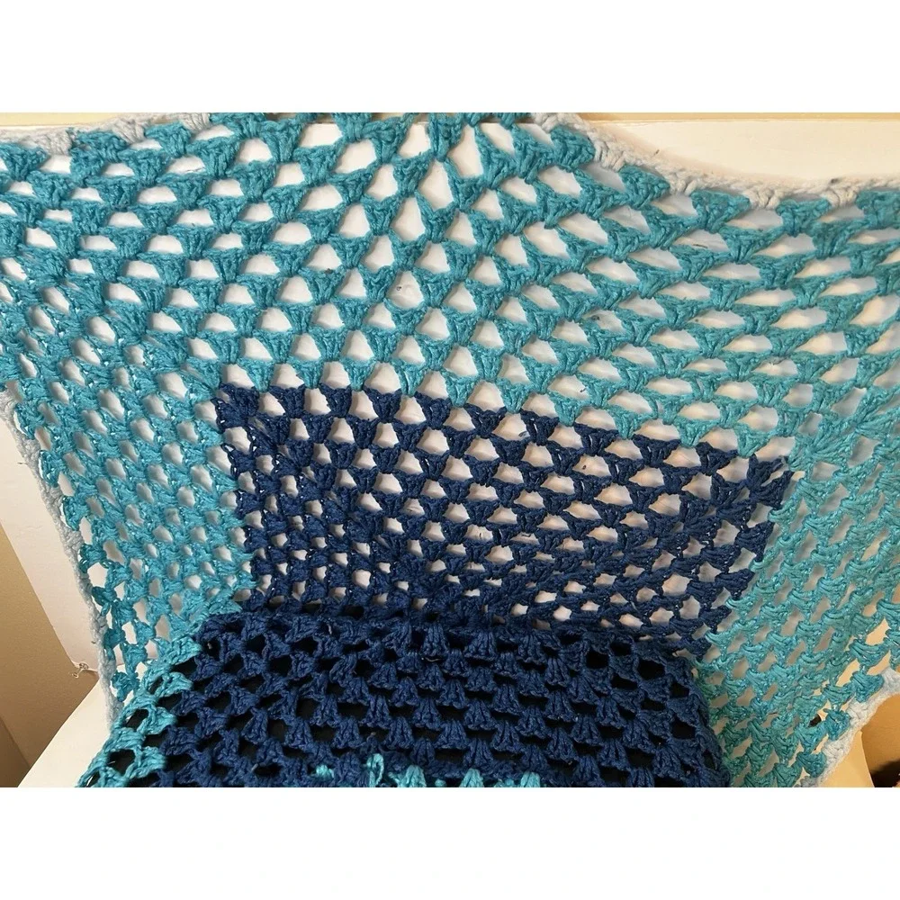 Handmade Crochet Baby‎ Blanket Light Blue 36x38 Crib Nursery Soft